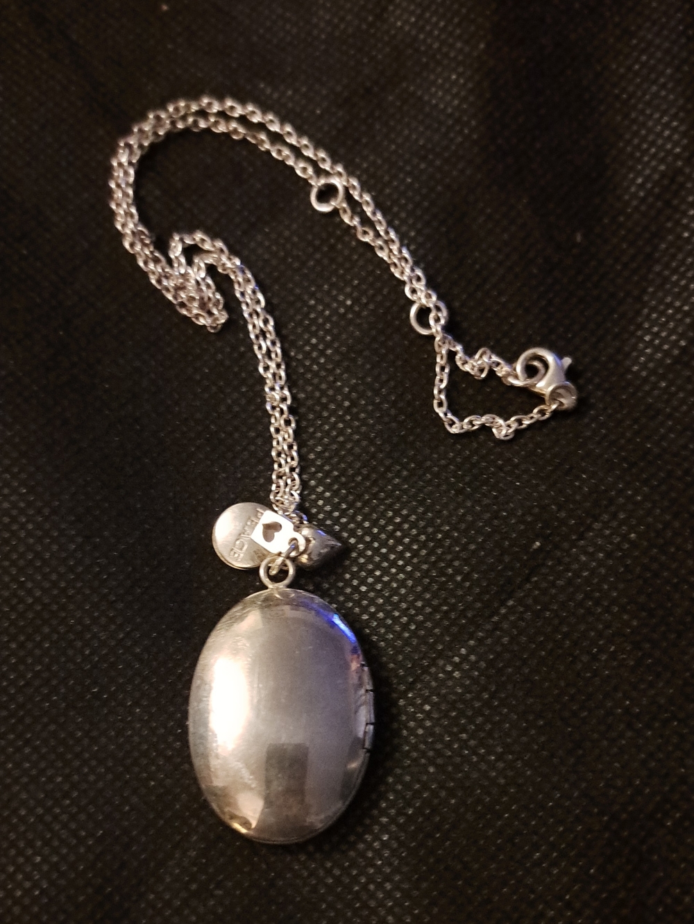 Sterling Silver Oval Locket Necklace "PEACE" - Silver